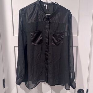 Studio Y XL sheer and satin button down blouse top